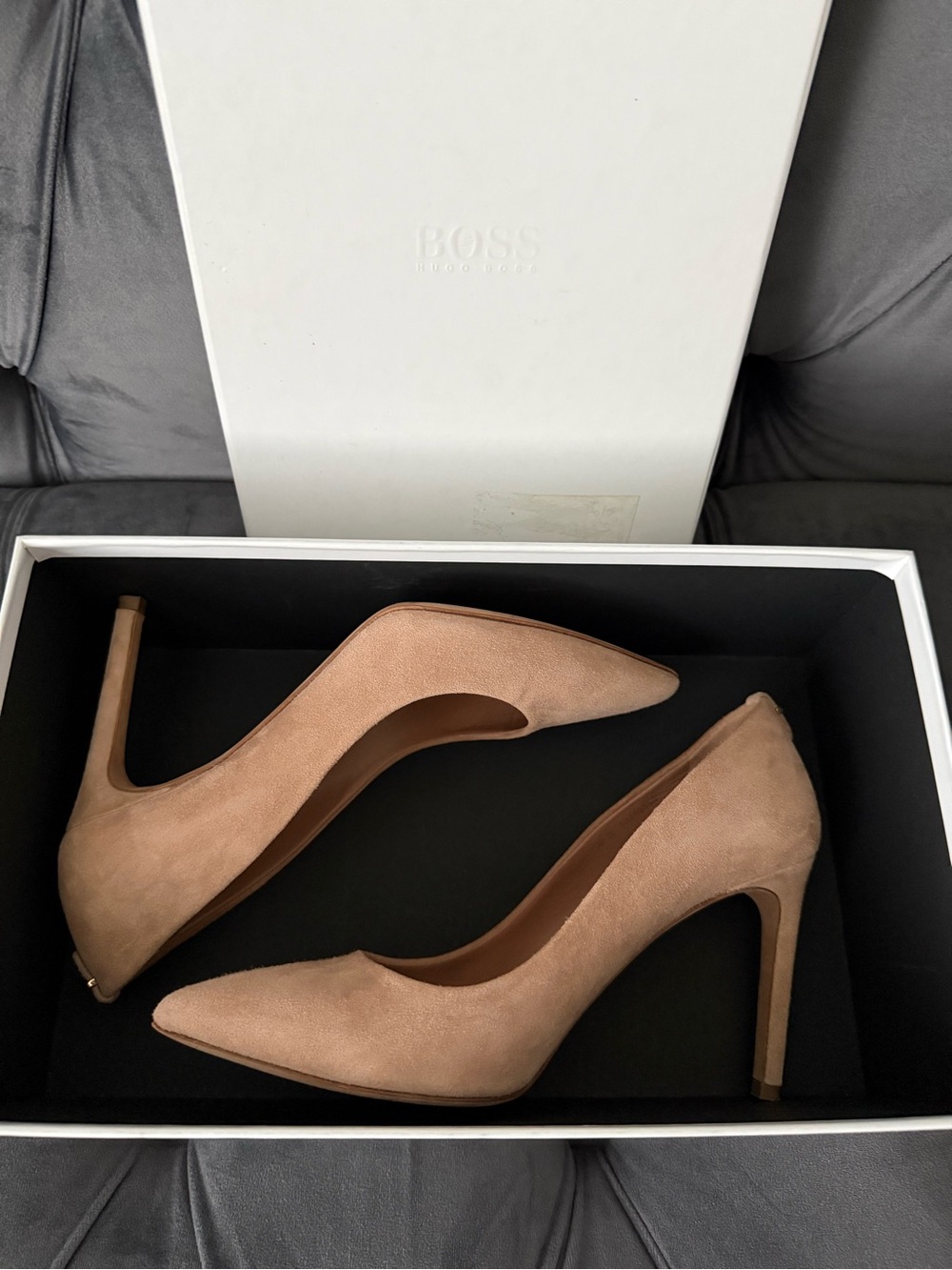 Hugo Boss Nude Suede Pointed-Toe Stiletto Pumps